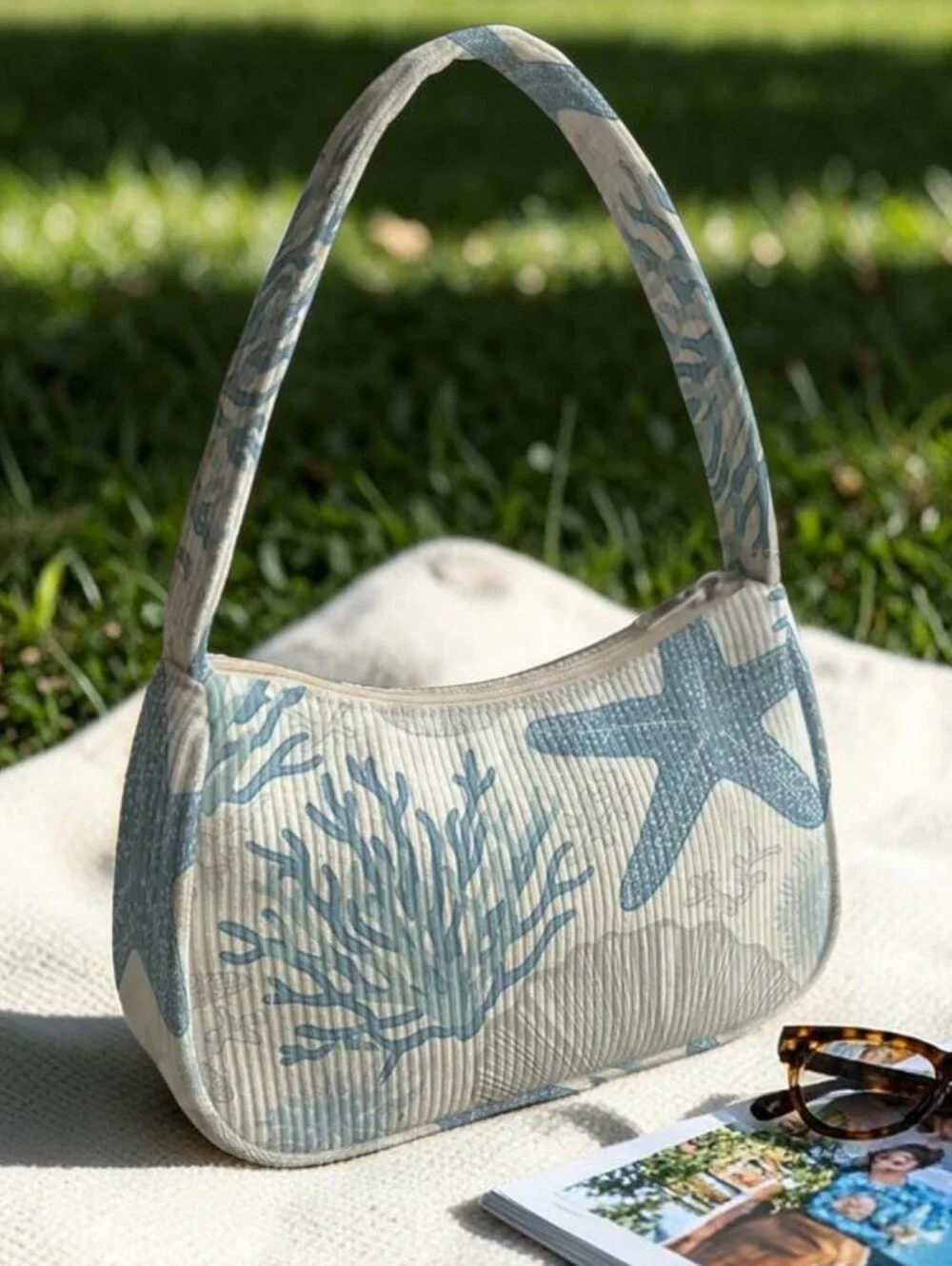 Coastal Starfish And Coral Corduroy Hobo Underarm Shoulder Bag